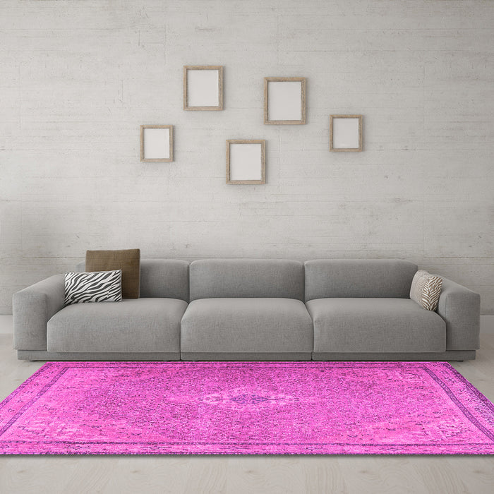 Machine Washable Persian Pink Traditional Rug in a Living Room, wshtr4314pnk