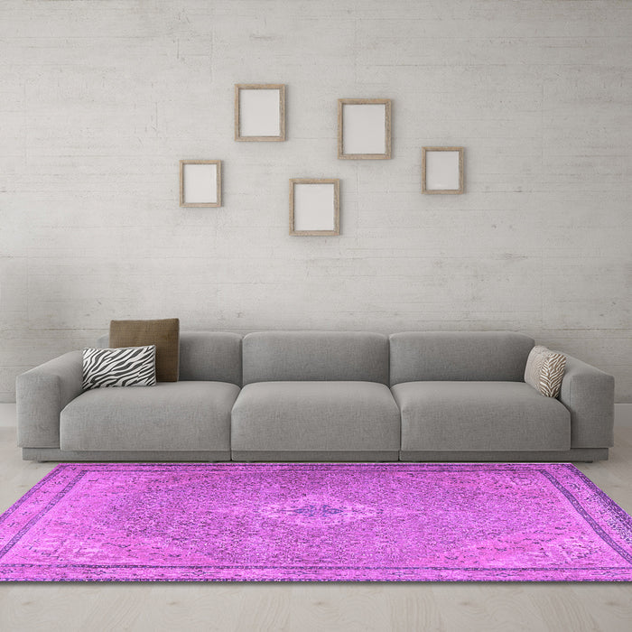 Machine Washable Persian Purple Traditional Area Rugs in a Living Room, wshtr4314pur