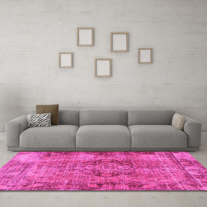 Machine Washable Persian Pink Traditional Rug in a Living Room, wshtr4315pnk