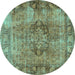 Round Persian Turquoise Traditional Rug, tr4315turq