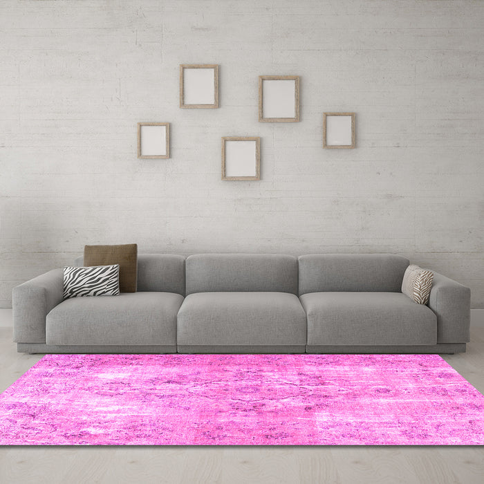 Machine Washable Persian Pink Traditional Rug in a Living Room, wshtr4316pnk