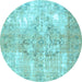 Round Machine Washable Persian Light Blue Traditional Rug, wshtr4316lblu