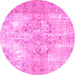 Round Machine Washable Persian Pink Traditional Rug, wshtr4316pnk