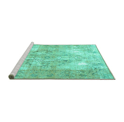 Sideview of Machine Washable Persian Turquoise Traditional Area Rugs, wshtr4316turq