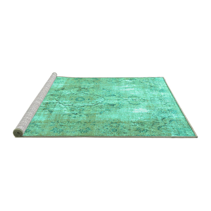 Sideview of Machine Washable Persian Turquoise Traditional Area Rugs, wshtr4316turq
