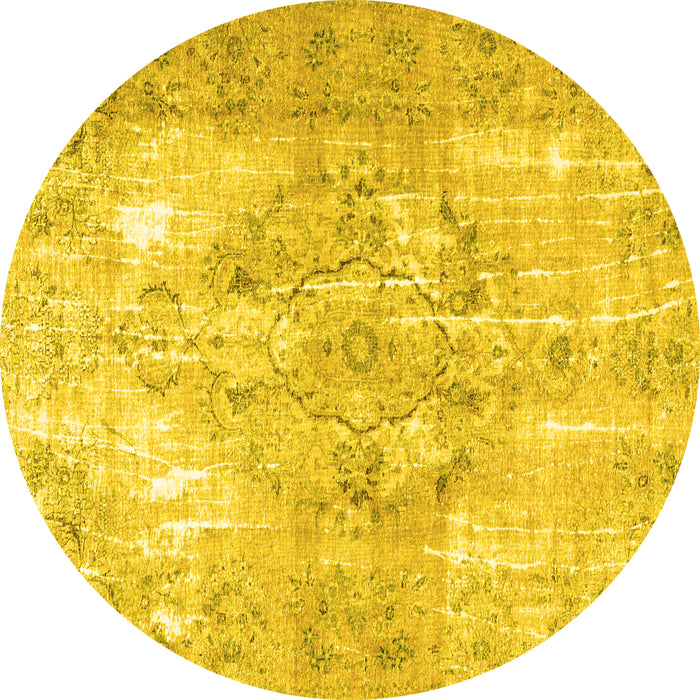 Round Machine Washable Persian Yellow Traditional Rug, wshtr4316yw