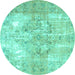 Round Machine Washable Persian Turquoise Traditional Area Rugs, wshtr4316turq