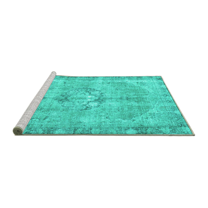 Sideview of Machine Washable Persian Turquoise Traditional Area Rugs, wshtr4317turq