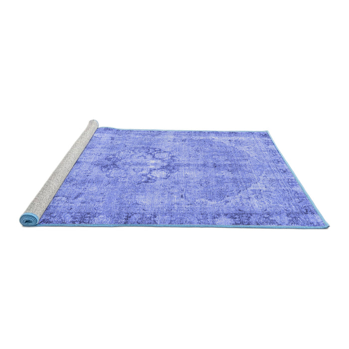 Sideview of Machine Washable Persian Blue Traditional Rug, wshtr4317blu