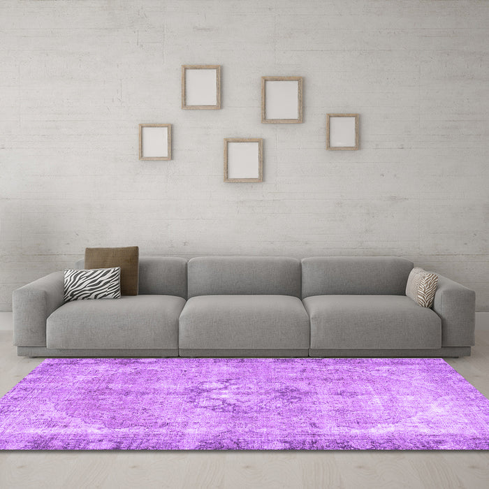Machine Washable Persian Purple Traditional Area Rugs in a Living Room, wshtr4317pur