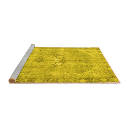 Sideview of Machine Washable Persian Yellow Traditional Rug, wshtr4317yw