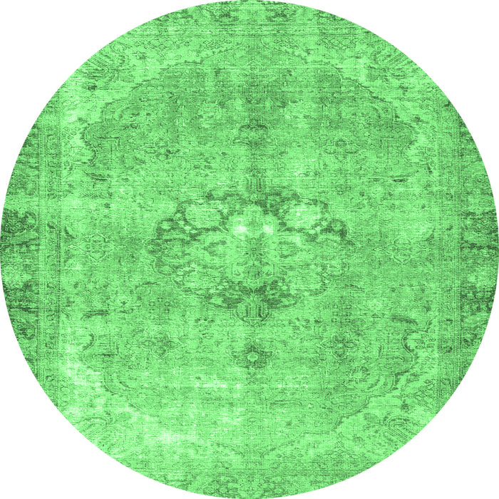 Round Machine Washable Persian Emerald Green Traditional Area Rugs, wshtr4317emgrn