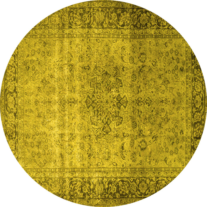 Round Persian Yellow Traditional Rug, tr4318yw
