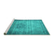 Sideview of Machine Washable Persian Turquoise Traditional Area Rugs, wshtr4318turq