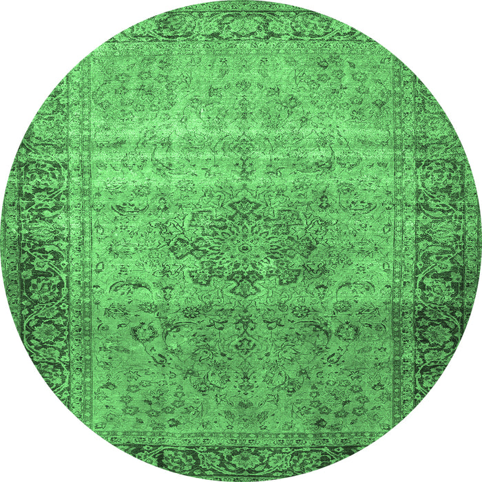 Round Machine Washable Persian Emerald Green Traditional Area Rugs, wshtr4318emgrn