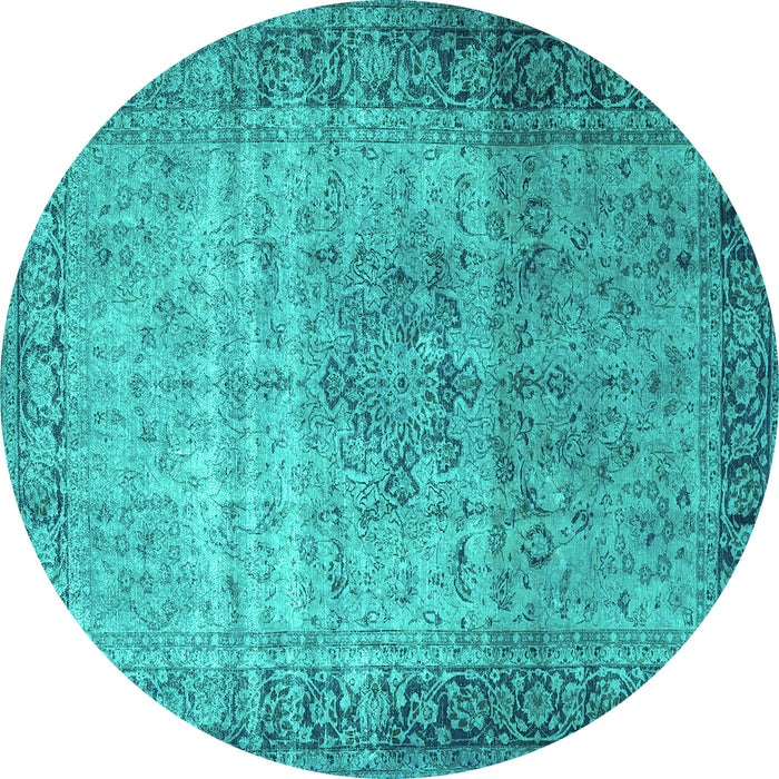 Round Persian Turquoise Traditional Rug, tr4318turq