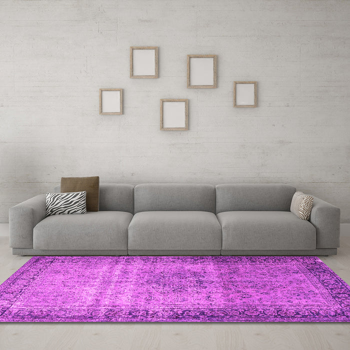 Machine Washable Persian Pink Traditional Rug in a Living Room, wshtr4318pnk