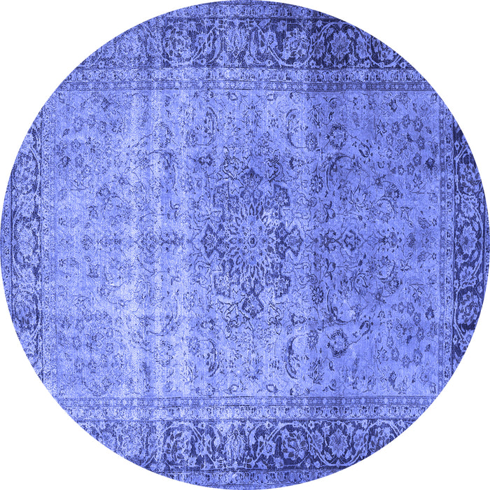 Round Machine Washable Persian Blue Traditional Rug, wshtr4318blu