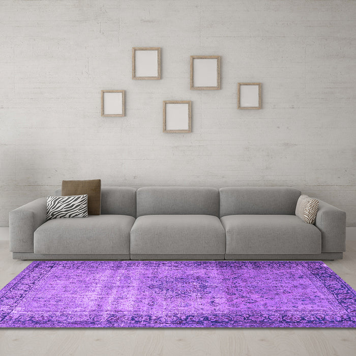 Machine Washable Persian Purple Traditional Area Rugs in a Living Room, wshtr4318pur