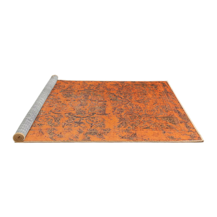 Sideview of Machine Washable Traditional Orange Red Rug, wshtr4319