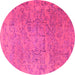 Round Machine Washable Persian Pink Traditional Rug, wshtr4319pnk