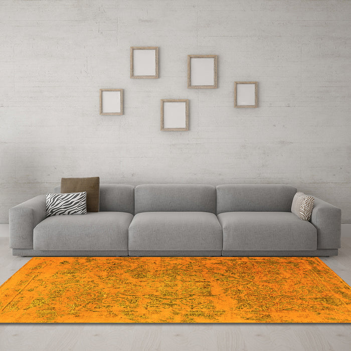 Machine Washable Persian Yellow Traditional Rug in a Living Room, wshtr4319yw