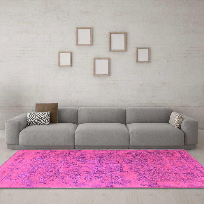 Machine Washable Persian Purple Traditional Area Rugs in a Living Room, wshtr4319pur
