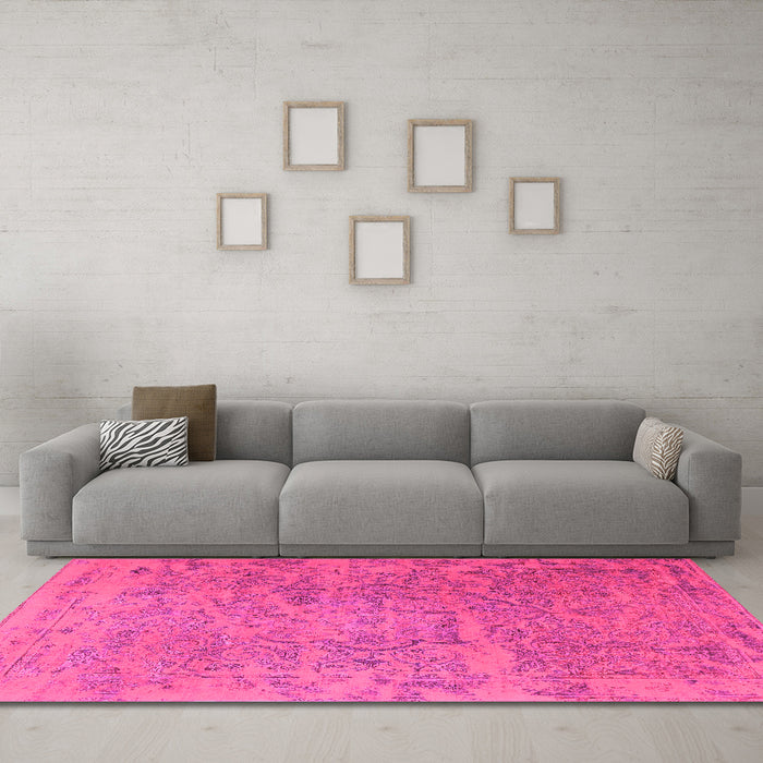 Machine Washable Persian Pink Traditional Rug in a Living Room, wshtr4319pnk
