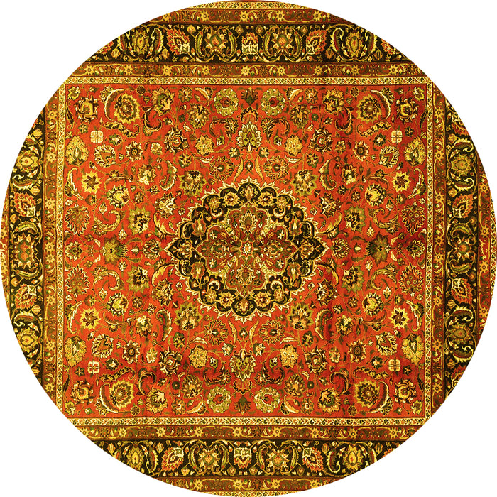 Round Machine Washable Persian Yellow Traditional Rug, wshtr431yw