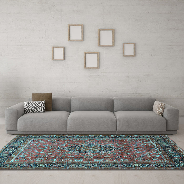 Machine Washable Persian Light Blue Traditional Rug in a Living Room, wshtr431lblu