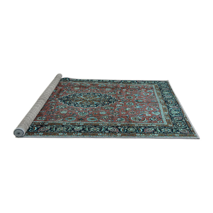 Sideview of Machine Washable Persian Light Blue Traditional Rug, wshtr431lblu