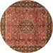 Round Persian Brown Traditional Rug, tr431brn