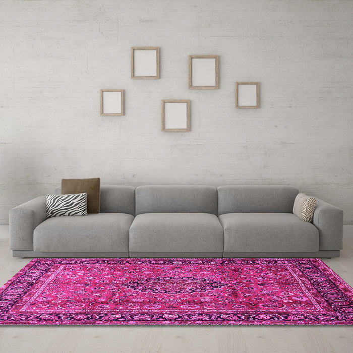 Machine Washable Persian Pink Traditional Rug in a Living Room, wshtr431pnk