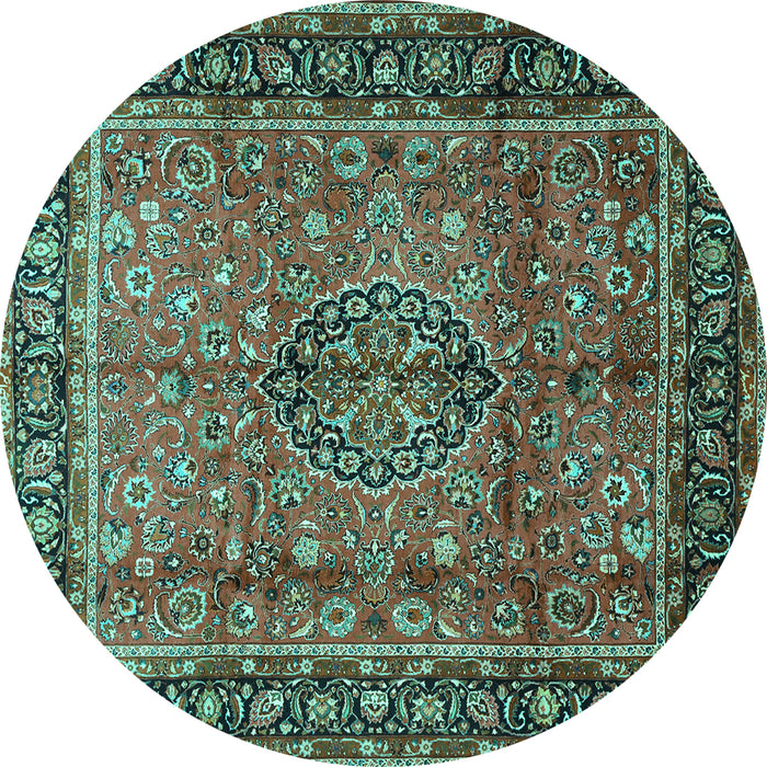 Round Machine Washable Persian Turquoise Traditional Area Rugs, wshtr431turq