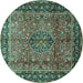 Round Machine Washable Persian Turquoise Traditional Area Rugs, wshtr431turq