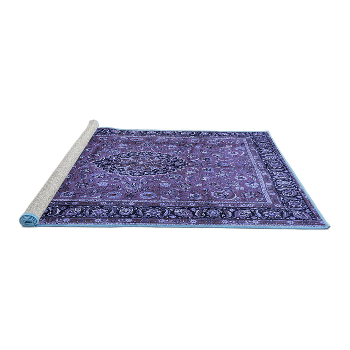 Sideview of Machine Washable Persian Blue Traditional Rug, wshtr431blu