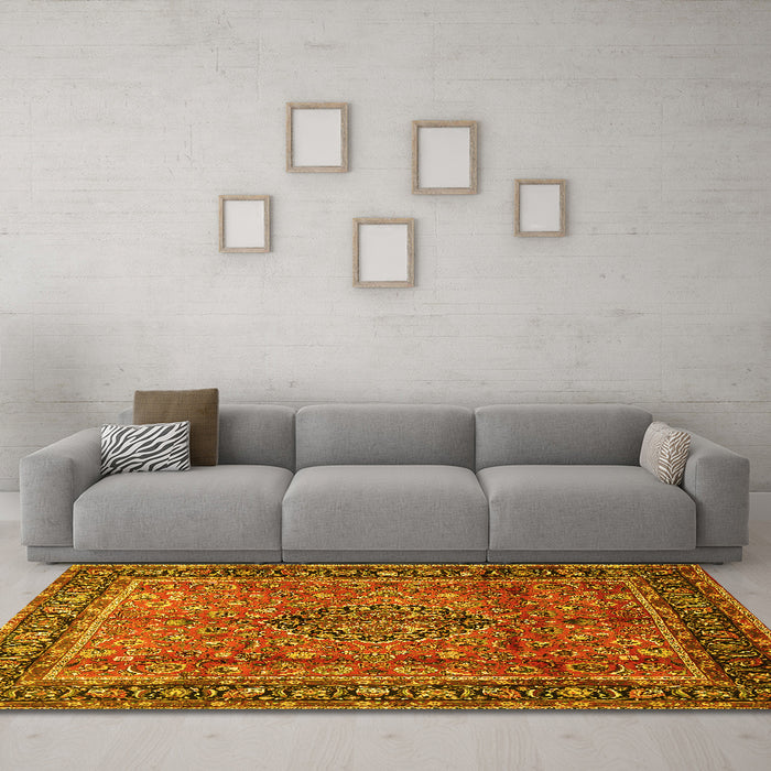 Machine Washable Persian Yellow Traditional Rug in a Living Room, wshtr431yw