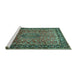 Sideview of Machine Washable Persian Turquoise Traditional Area Rugs, wshtr431turq