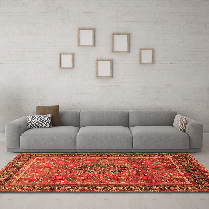 Machine Washable Persian Orange Traditional Area Rugs in a Living Room, wshtr431org