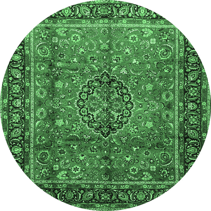 Round Machine Washable Persian Emerald Green Traditional Area Rugs, wshtr431emgrn