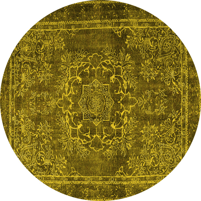 Round Machine Washable Persian Yellow Traditional Rug, wshtr4320yw