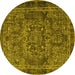 Round Machine Washable Persian Yellow Traditional Rug, wshtr4320yw