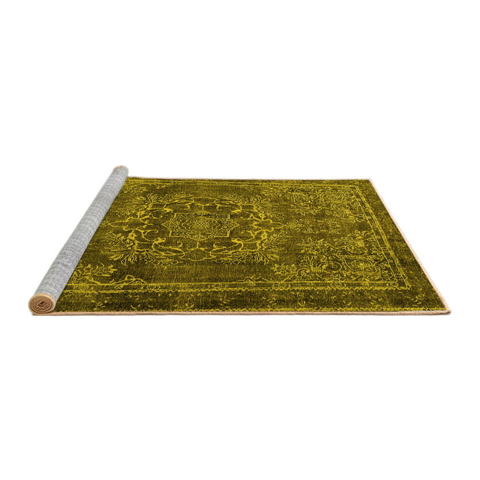 Sideview of Machine Washable Persian Yellow Traditional Rug, wshtr4320yw