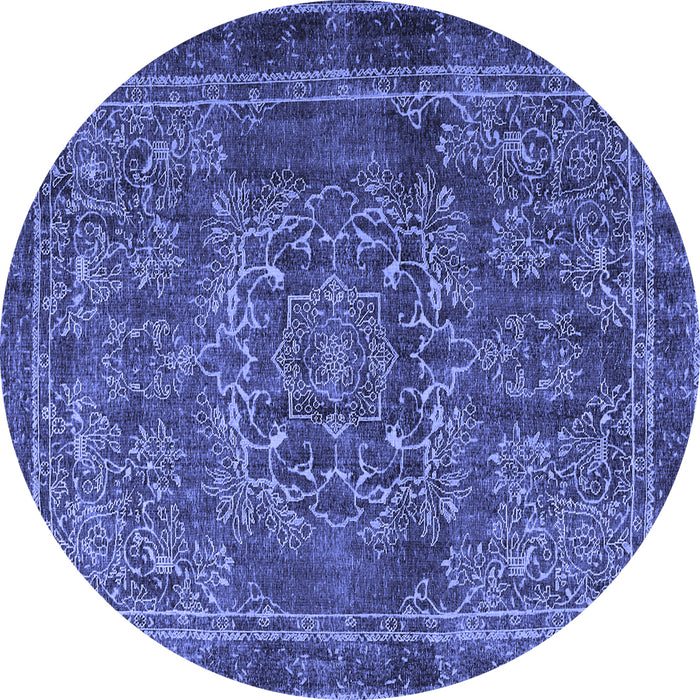Round Machine Washable Persian Blue Traditional Rug, wshtr4320blu