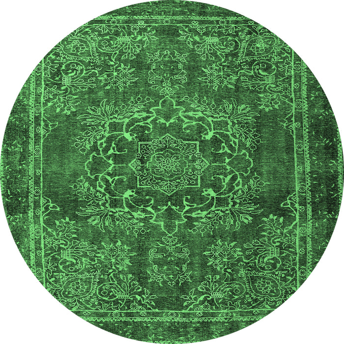 Round Persian Emerald Green Traditional Rug, tr4320emgrn