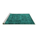 Sideview of Machine Washable Persian Turquoise Traditional Area Rugs, wshtr4320turq