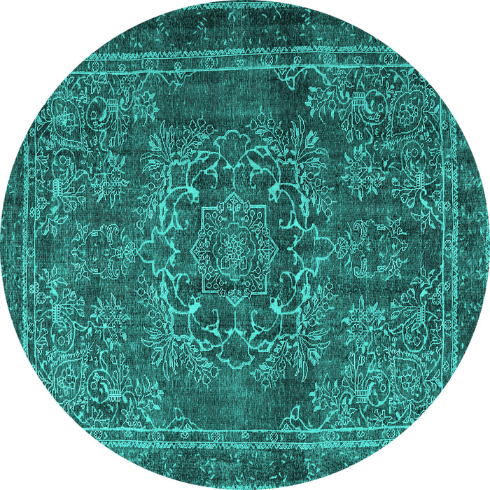 Round Machine Washable Persian Turquoise Traditional Area Rugs, wshtr4320turq