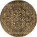 Round Machine Washable Persian Brown Traditional Rug, wshtr4320brn