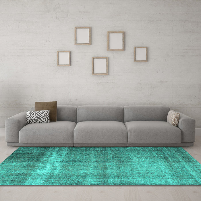 Machine Washable Persian Turquoise Traditional Area Rugs in a Living Room,, wshtr4321turq