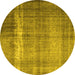 Round Persian Yellow Traditional Rug, tr4321yw